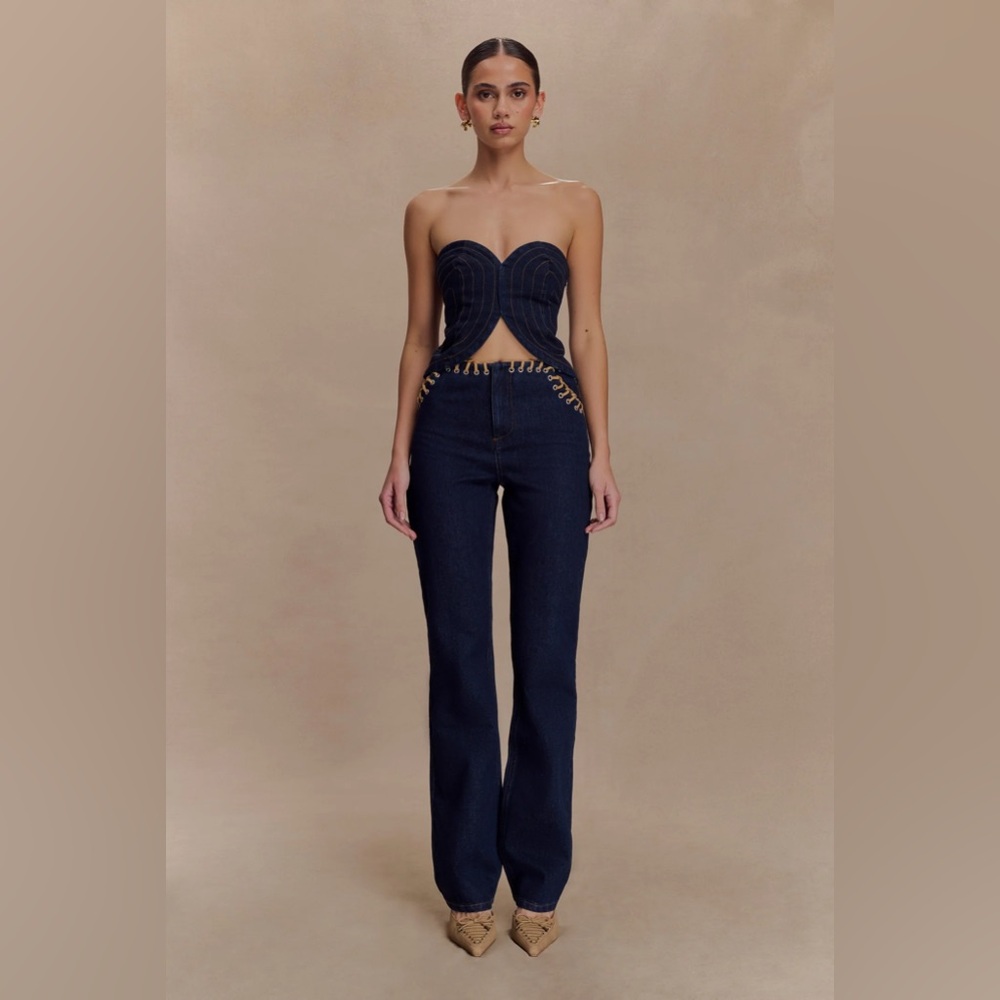 Meryl Lace Up Denim Jean - Indigo Blue